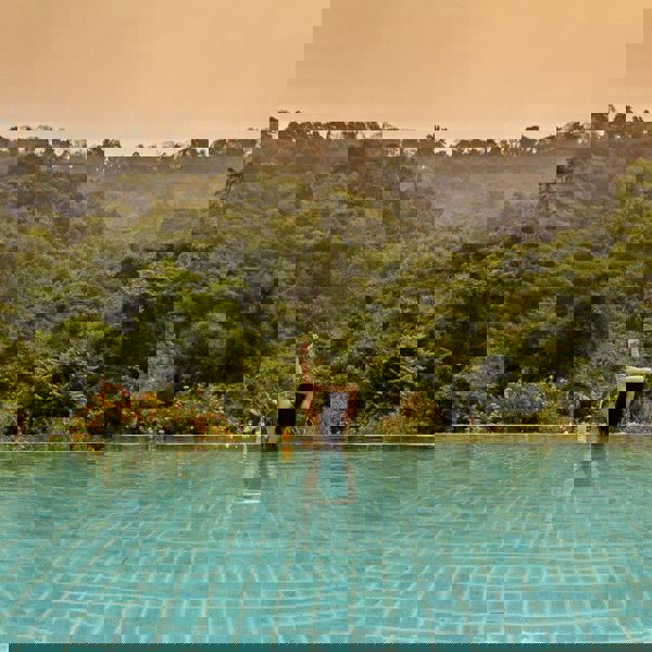 Skøn pooludsigt til den øko-beskyttede skov på Namkat Yorla Pa Resort i Laos