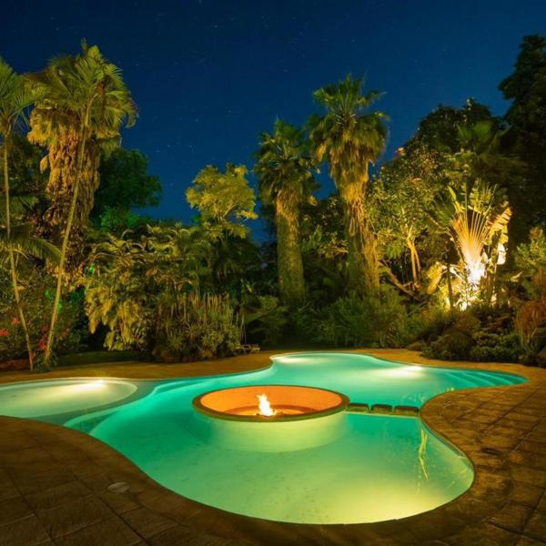 Poolområde, Hotel Bambu ved Lake Atitlan, Guatemala