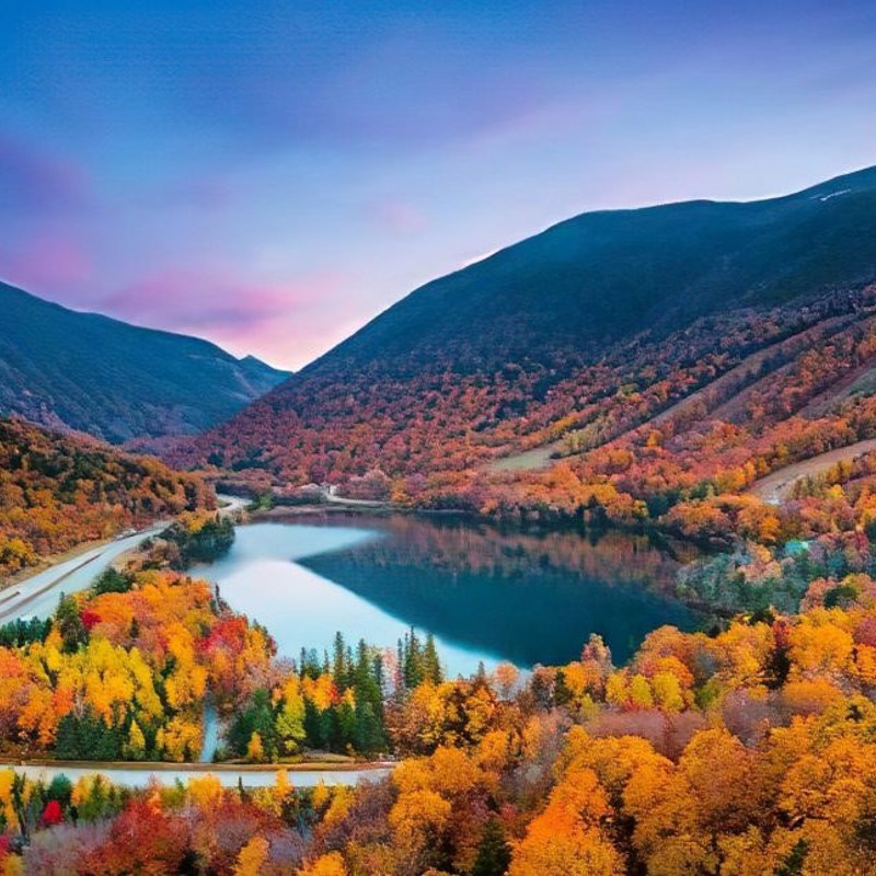 Vej rundt om sø igennem fantastisk efterårs landskab i White Mountains New Hampshire
