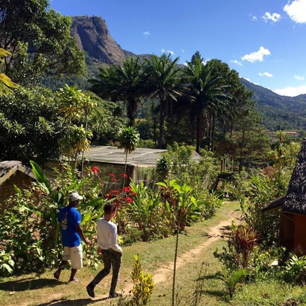 Hytter og frodigt landskab i Andasibe National Park